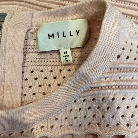 Milly Pink White Cutout Mermaid Dress Stretch Knit Sleeveless Zip Back Medium - Picture 8 of 14